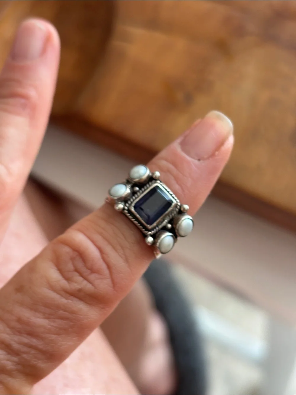 Sterling Silver Amythyst and Pearl Accent Ring sz 5